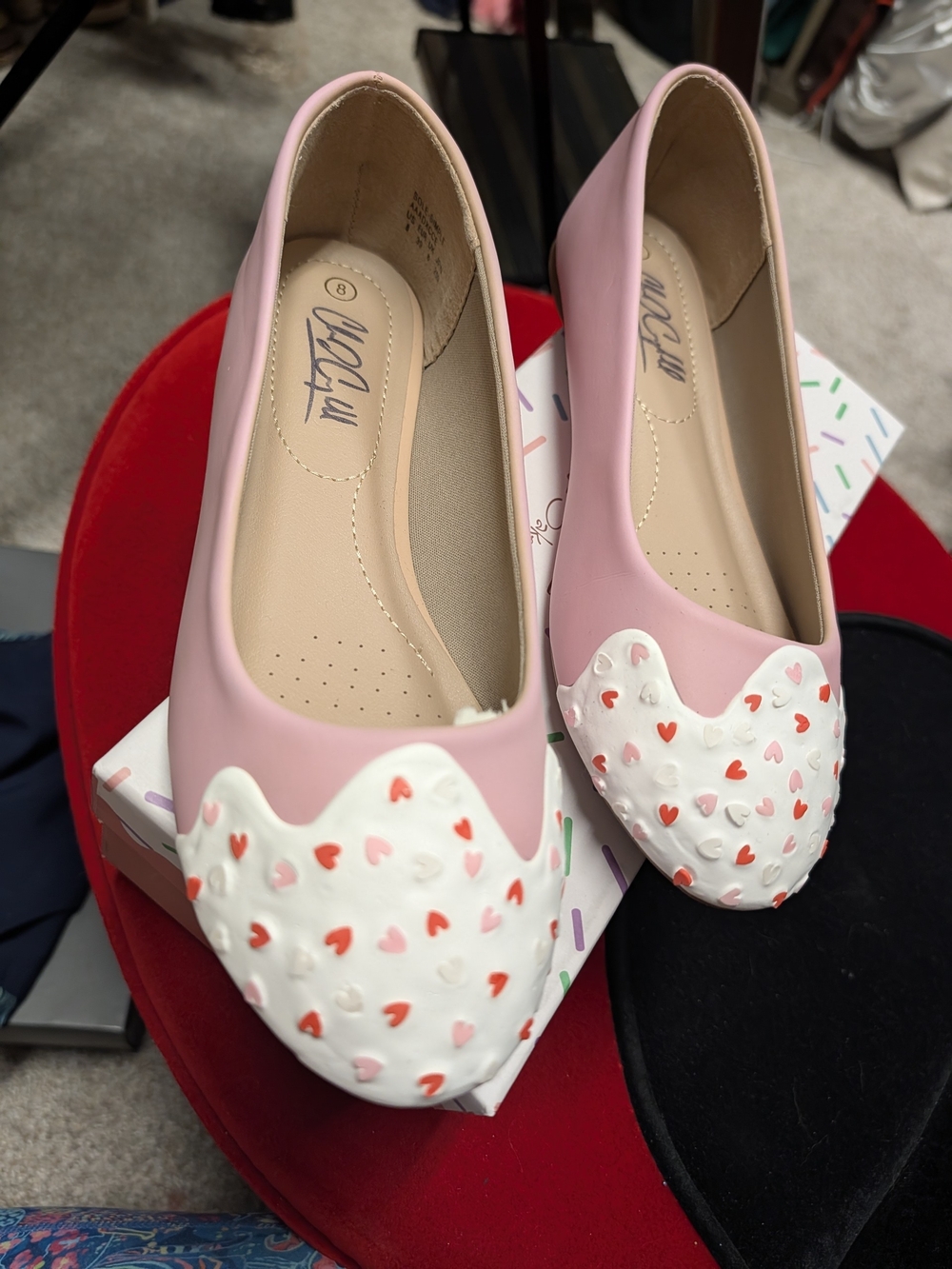 Women's Shoe Bakery Pink Heart-sprinkles Ballet Flats - Cute Slip-On Comfort. 8